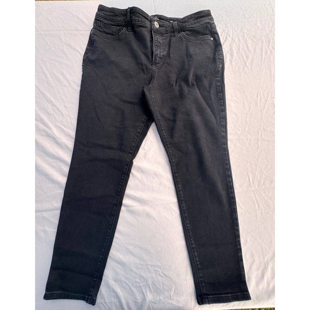 St Johns Bay Womens Black Straight Leg Jeans Size 14P Mid Rise Denim Pants